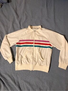 Vintage 80s Horizon Sportswear Striped Track Jacket White Windbreaker Retro M